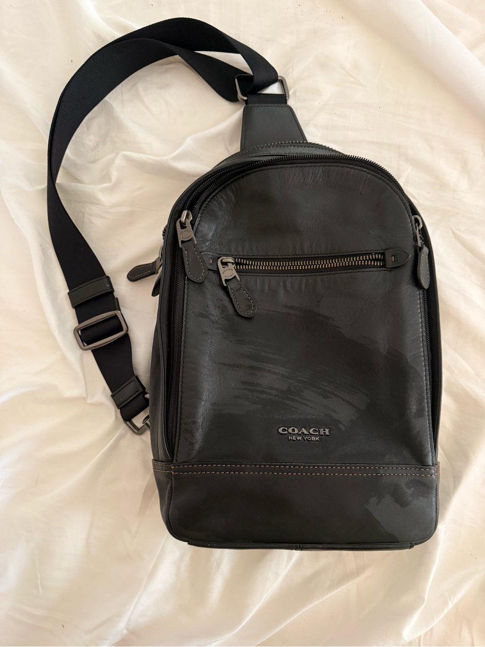 Coach Black Leather Crossbody Sling Bag for Men